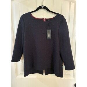 W5 Concepts Blouse Navy Blue Swiss Dot Textured Size Large L NWT